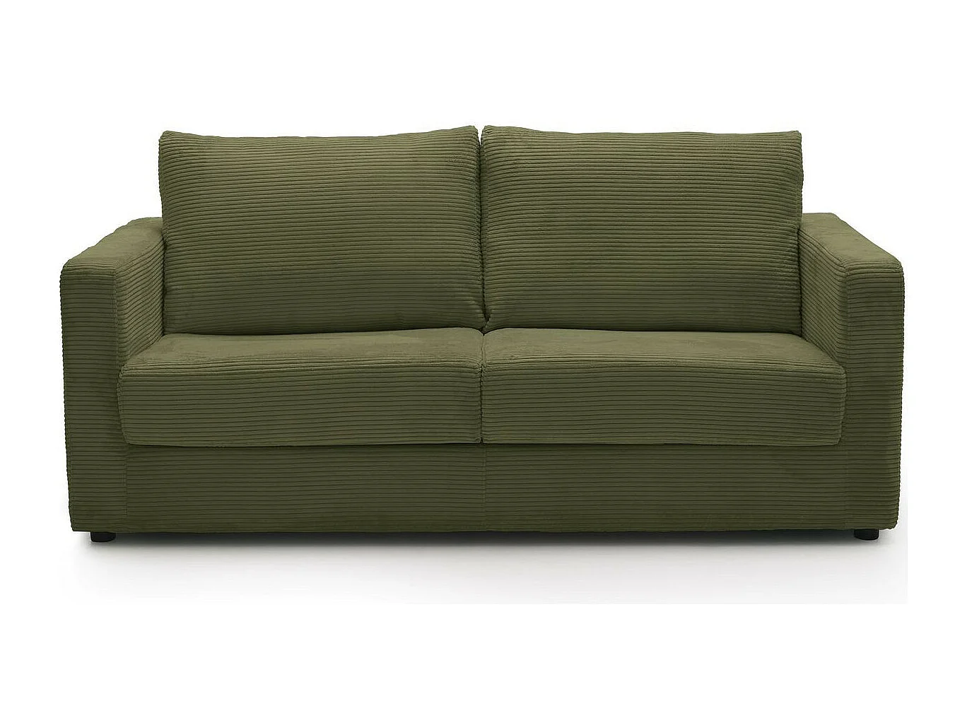Canapé convertible 3 places en velours côtelé vert kaki - ouverture semi-express - Silvia