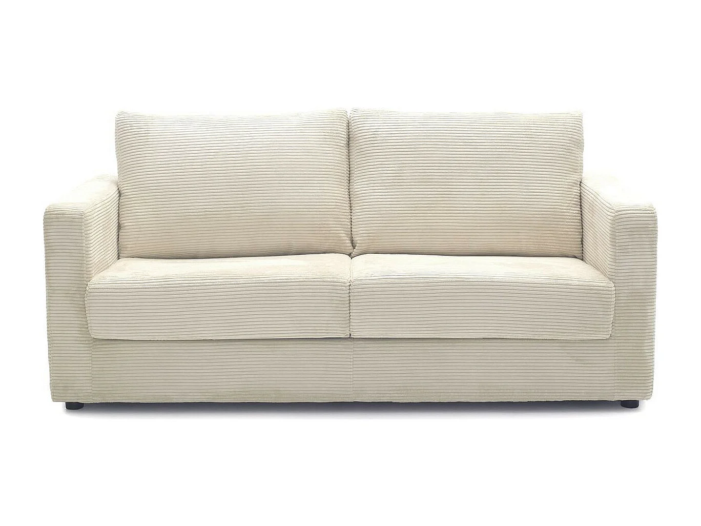 Canapé convertible 3 places en velours côtelé beige - ouverture semi-express - Silvia