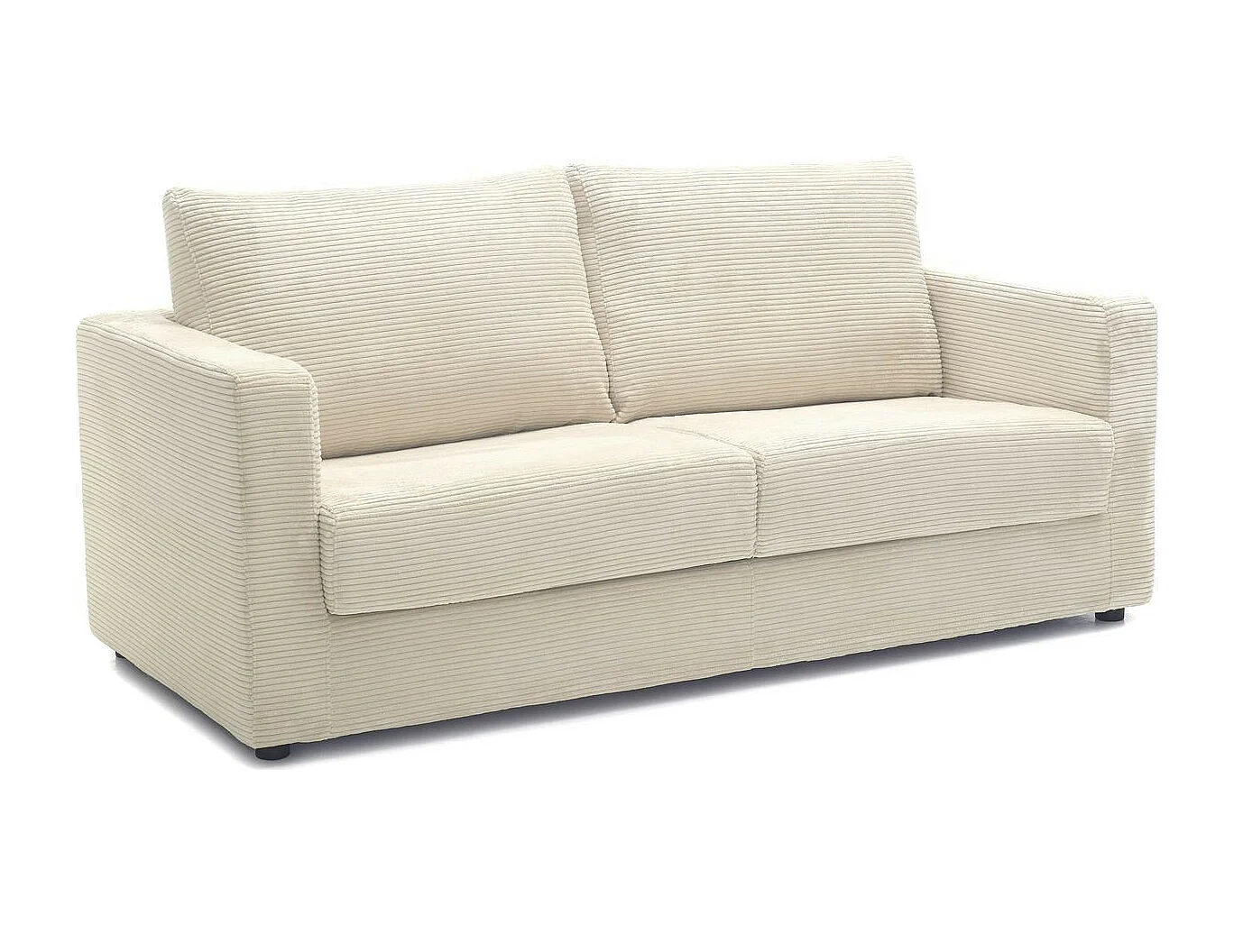 Canapé convertible 3 places en velours côtelé beige - ouverture semi-express - Silvia