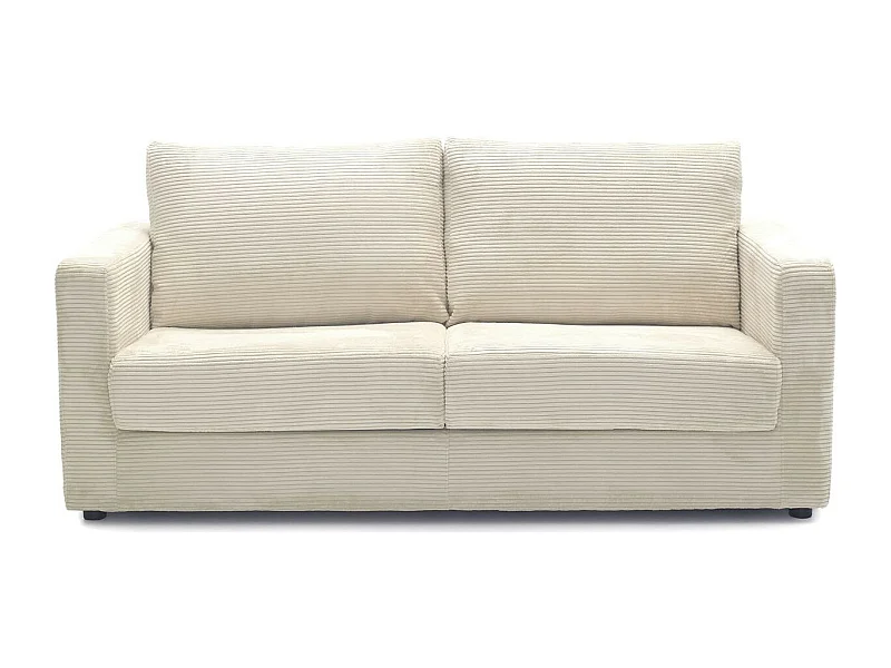 Canapé convertible 3 places en velours côtelé beige - ouverture semi-express - Silvia