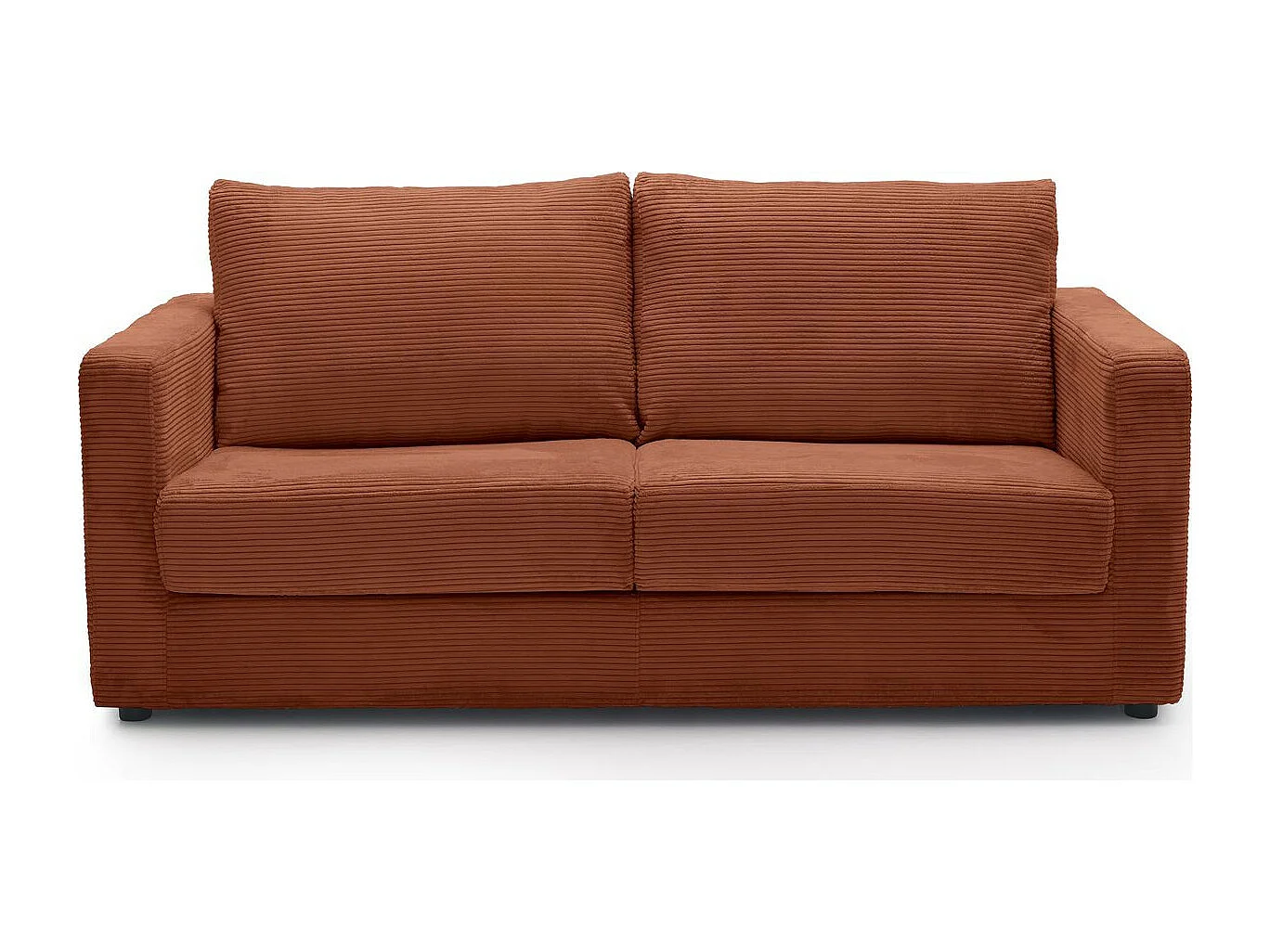 Canapé convertible 3 places en velours côtelé rouille - ouverture semi-express - Silvia