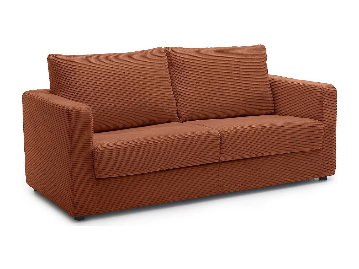 Canapé convertible 3 places en velours côtelé rouille - ouverture semi-express - Silvia