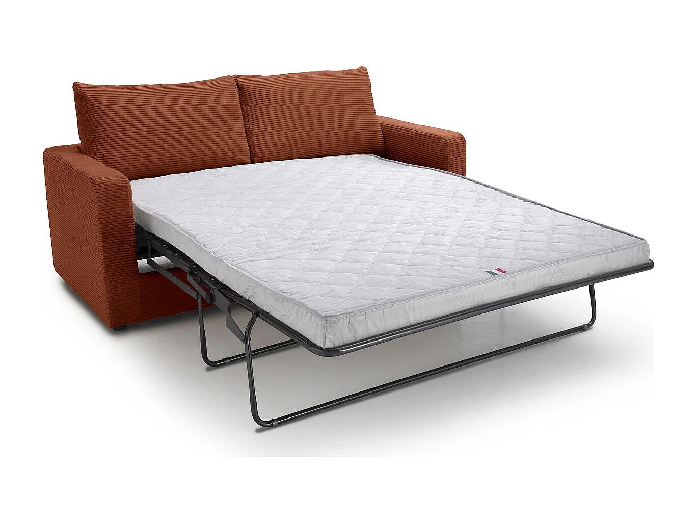 Canapé convertible 3 places en velours côtelé rouille - ouverture semi-express - Silvia