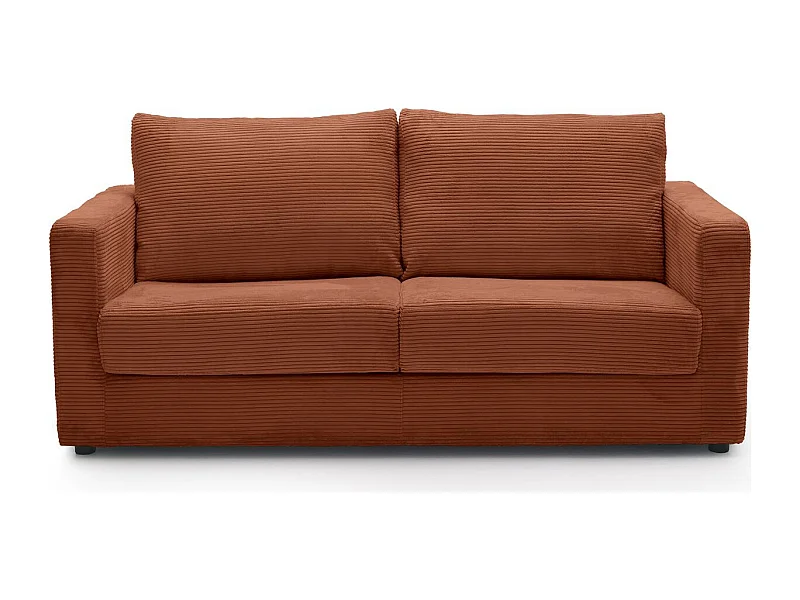 Canapé convertible 3 places en velours côtelé rouille - ouverture semi-express - Silvia
