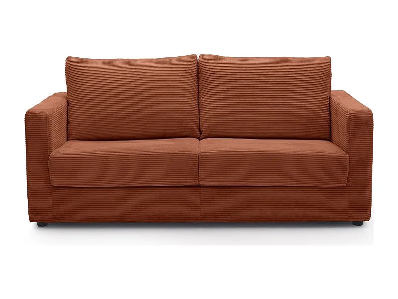 Canapé convertible 3 places en velours côtelé rouille - ouverture semi-express - Silvia