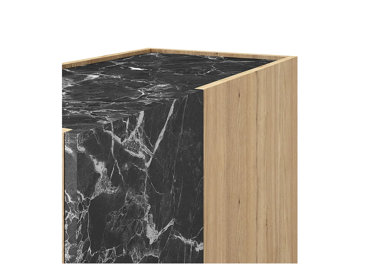 Buffet haut 2 portes effet bois et marbre noir 90 cm - Dilan