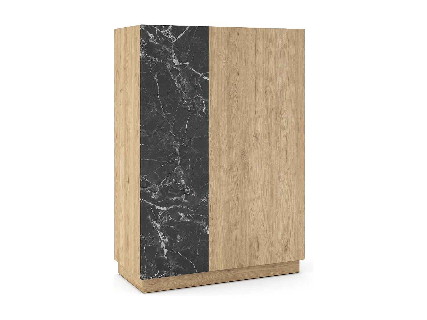 Buffet haut 2 portes effet bois et marbre noir 90 cm - Dilan