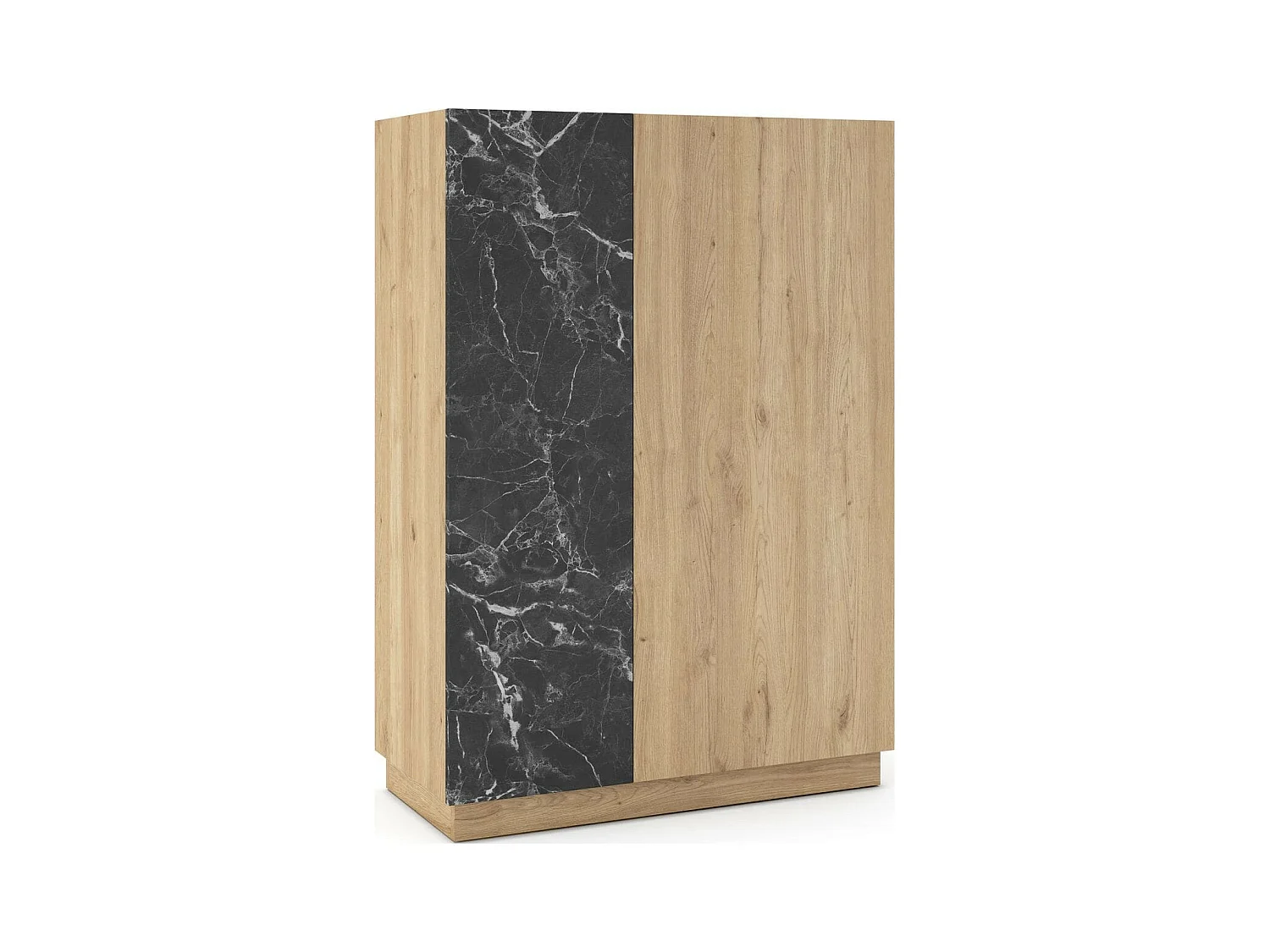 Buffet haut 2 portes effet bois et marbre noir 90 cm - Dilan