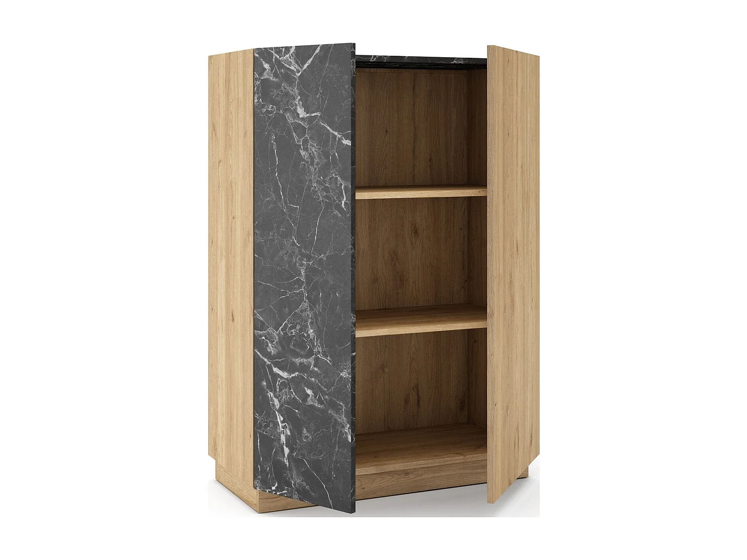 Buffet haut 2 portes effet bois et marbre noir 90 cm - Dilan