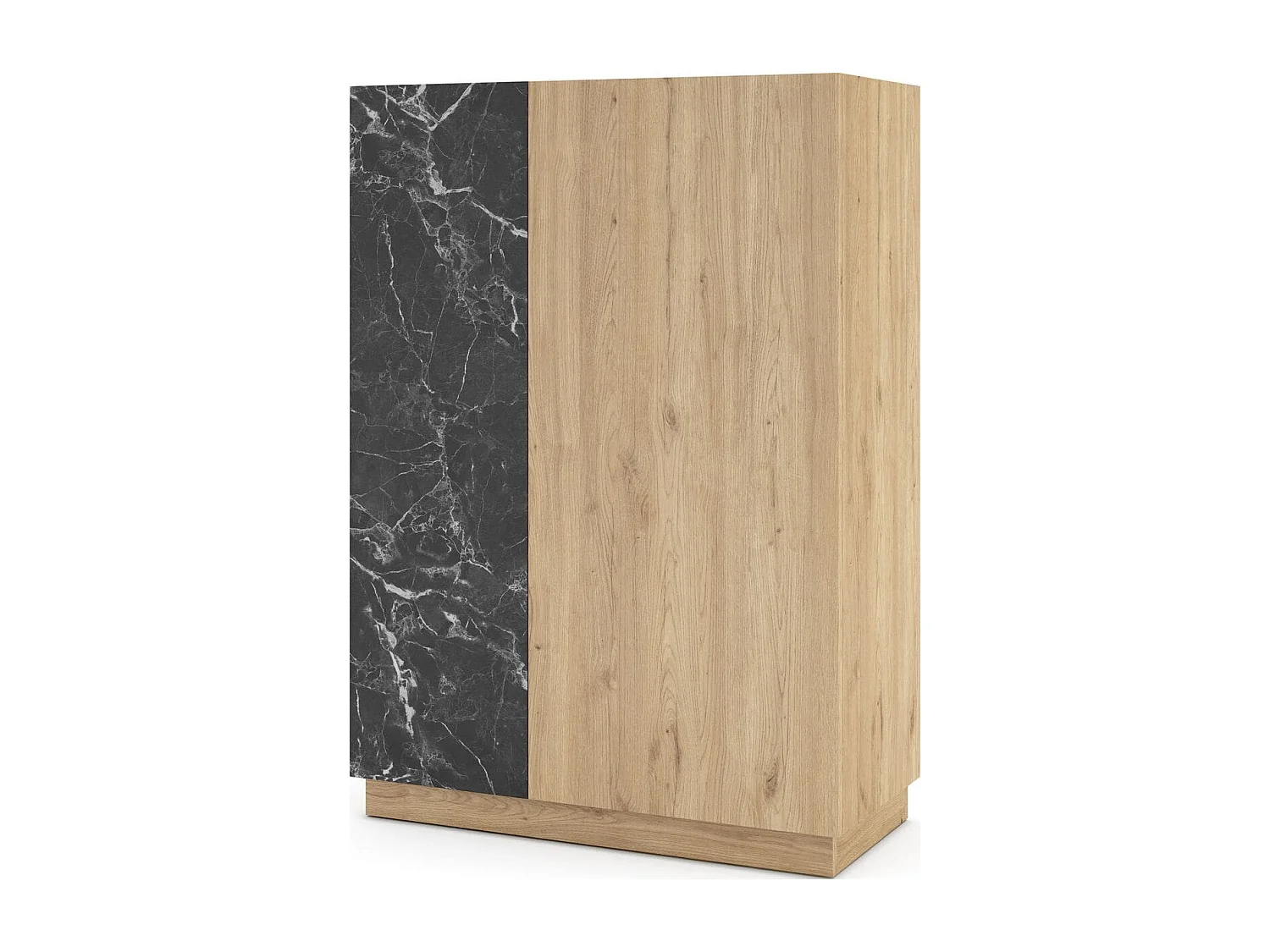 Buffet haut 2 portes effet bois et marbre noir 90 cm - Dilan