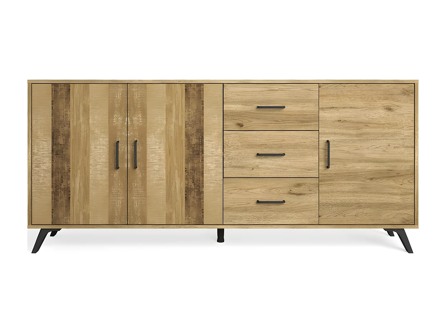 Buffet 3 portes 3 tiroirs effet bois 180 cm - Inari