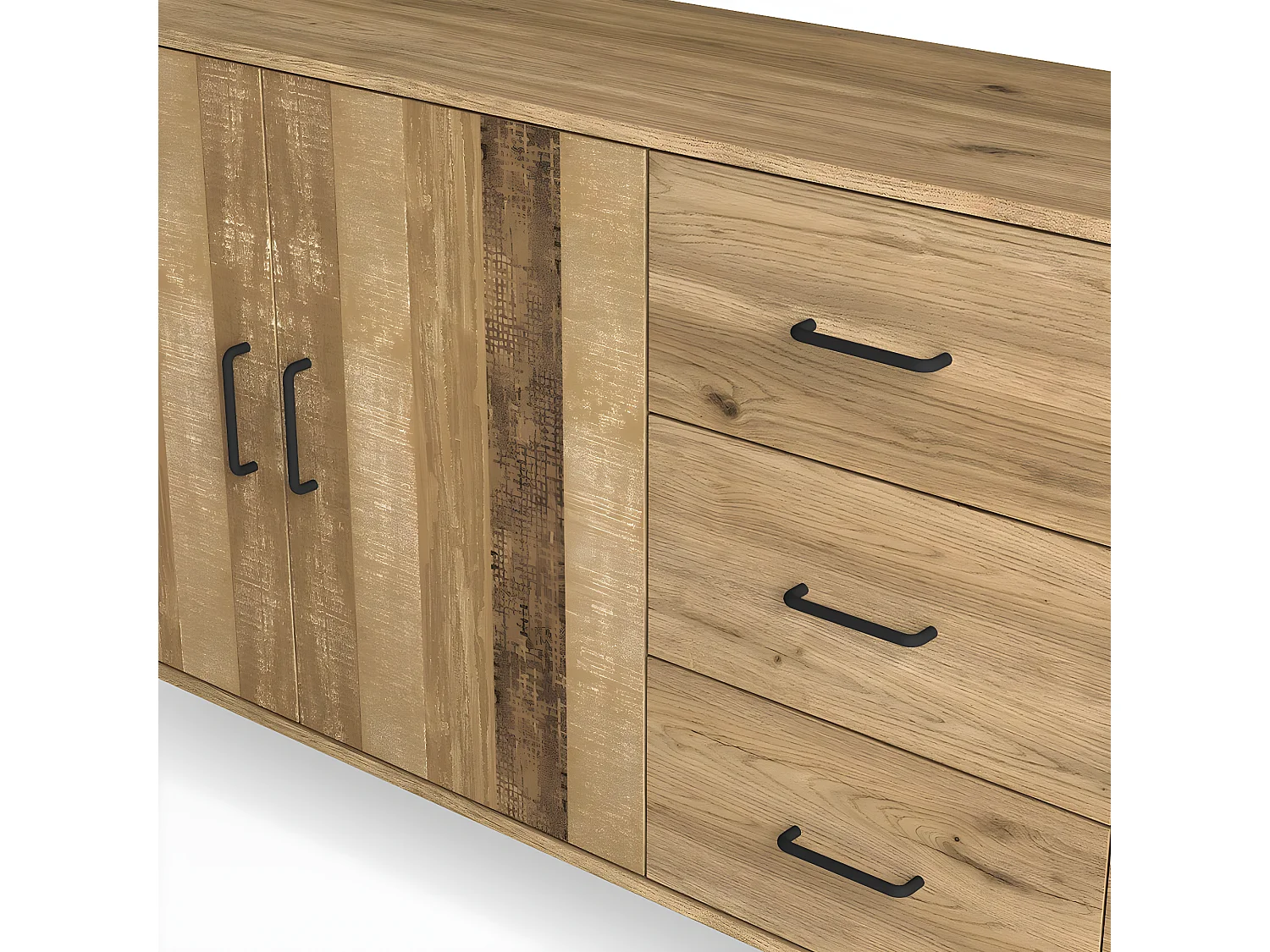 Buffet 3 portes 3 tiroirs effet bois 180 cm - Inari