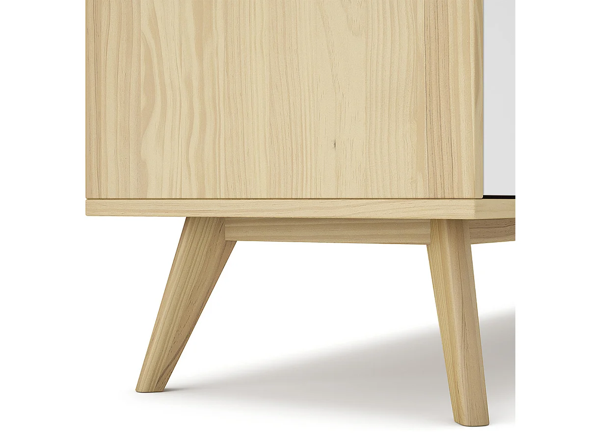 Buffet 2 portes 3 tiroirs en pin massif blanc / gris / effet chêne 140 cm - Eddy