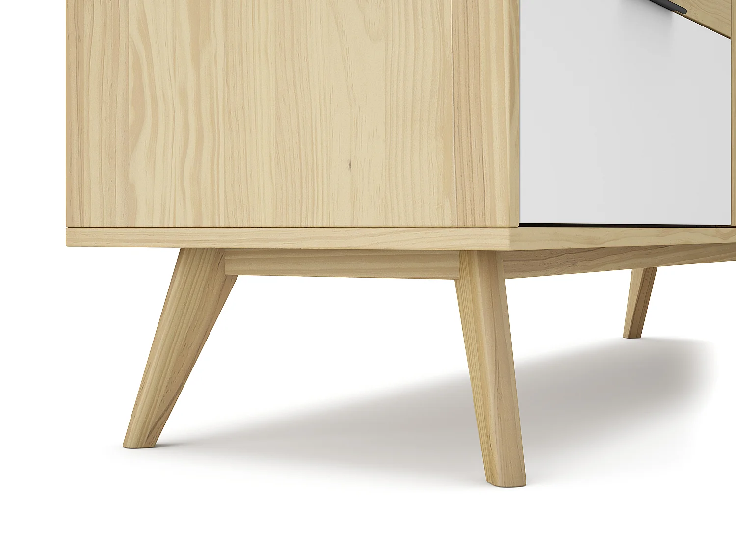 Buffet 2 portes 3 tiroirs en pin massif blanc / gris / effet chêne 140 cm - Eddy