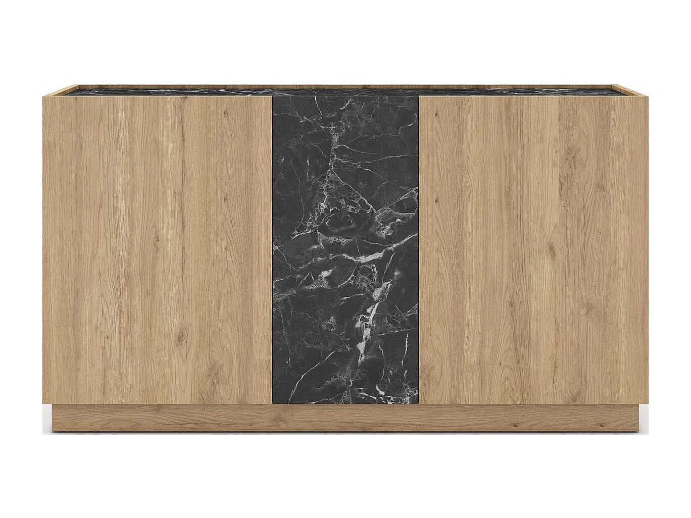 Buffet 3 portes effet bois et marbre noir 140 cm - Dilan