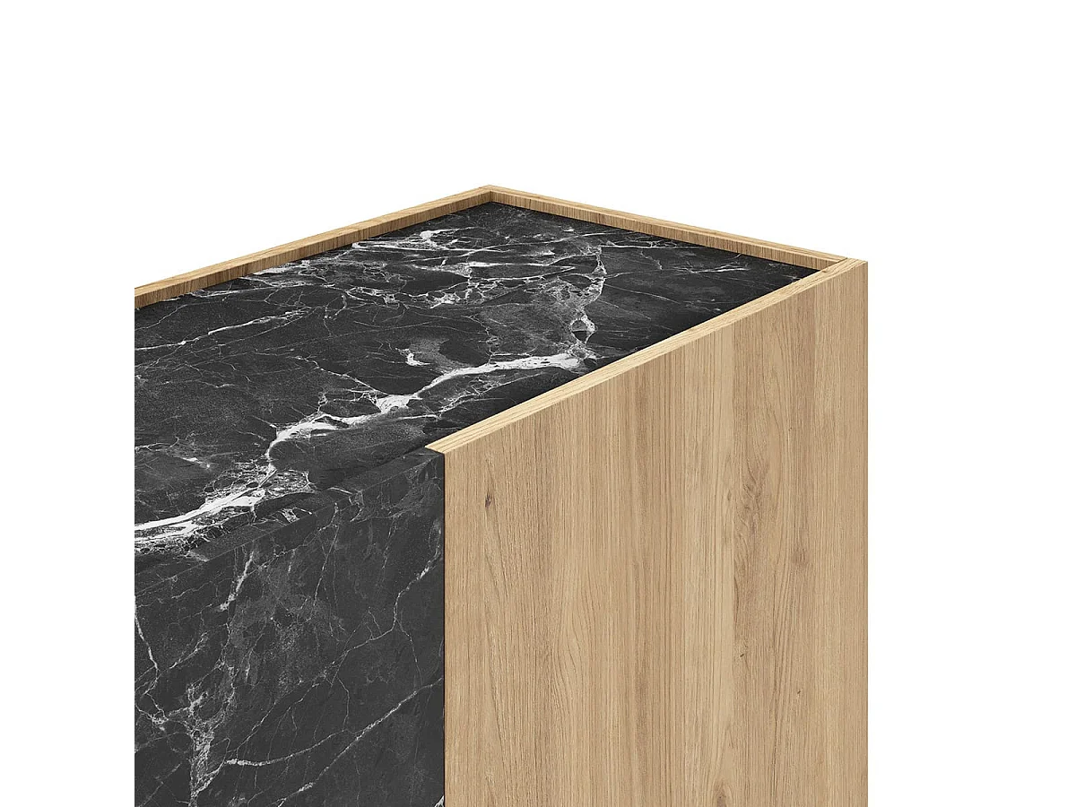 Buffet 3 portes effet bois et marbre noir 140 cm - Dilan