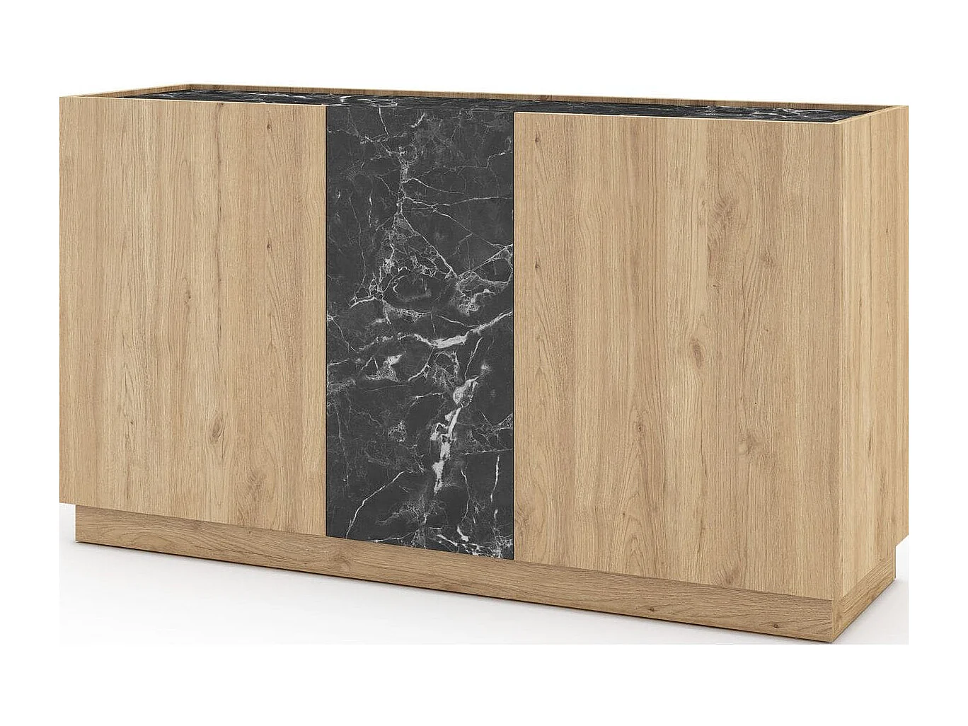 Buffet 3 portes effet bois et marbre noir 140 cm - Dilan