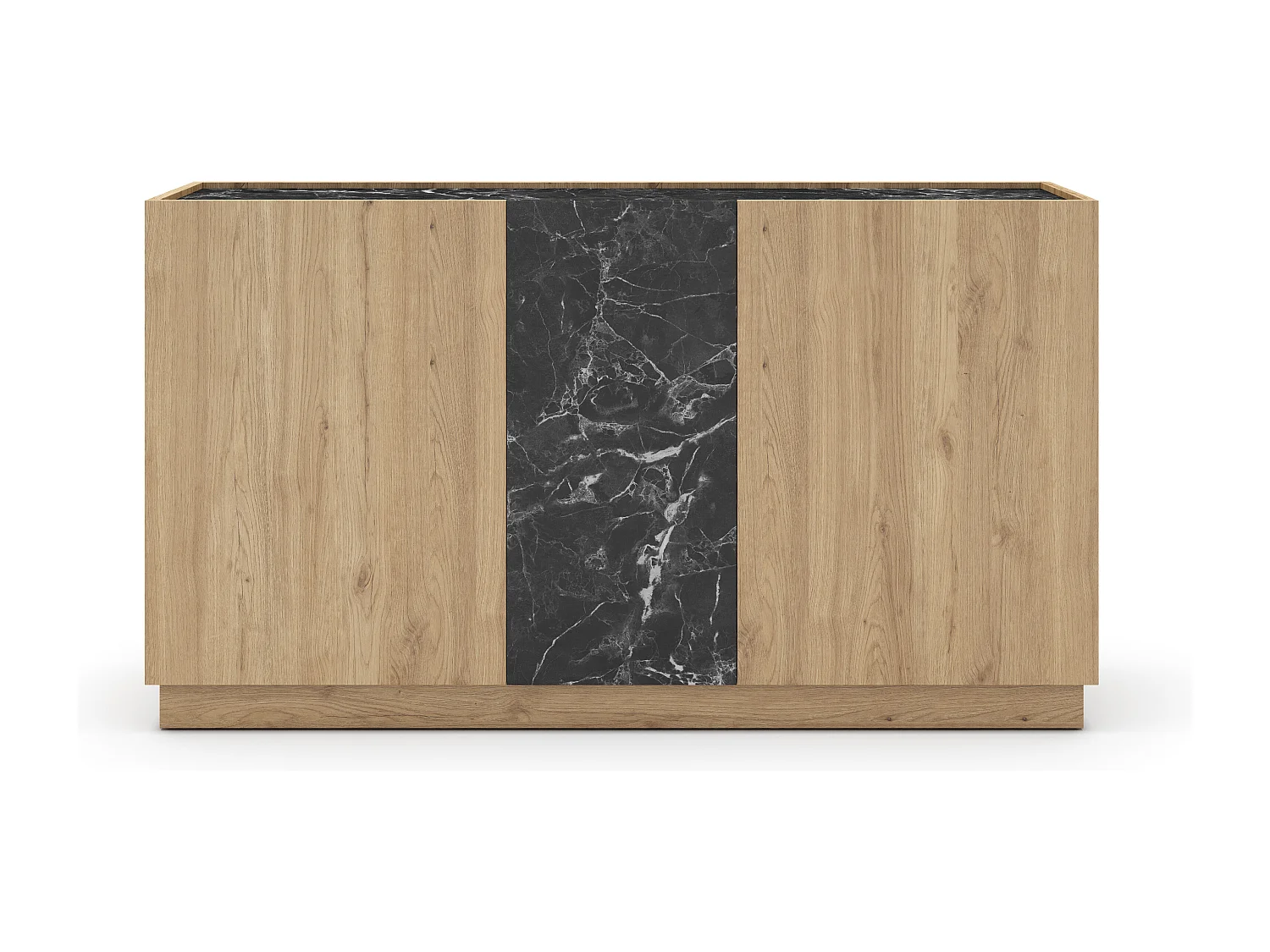 Buffet 3 portes effet bois et marbre noir 140 cm - Dilan