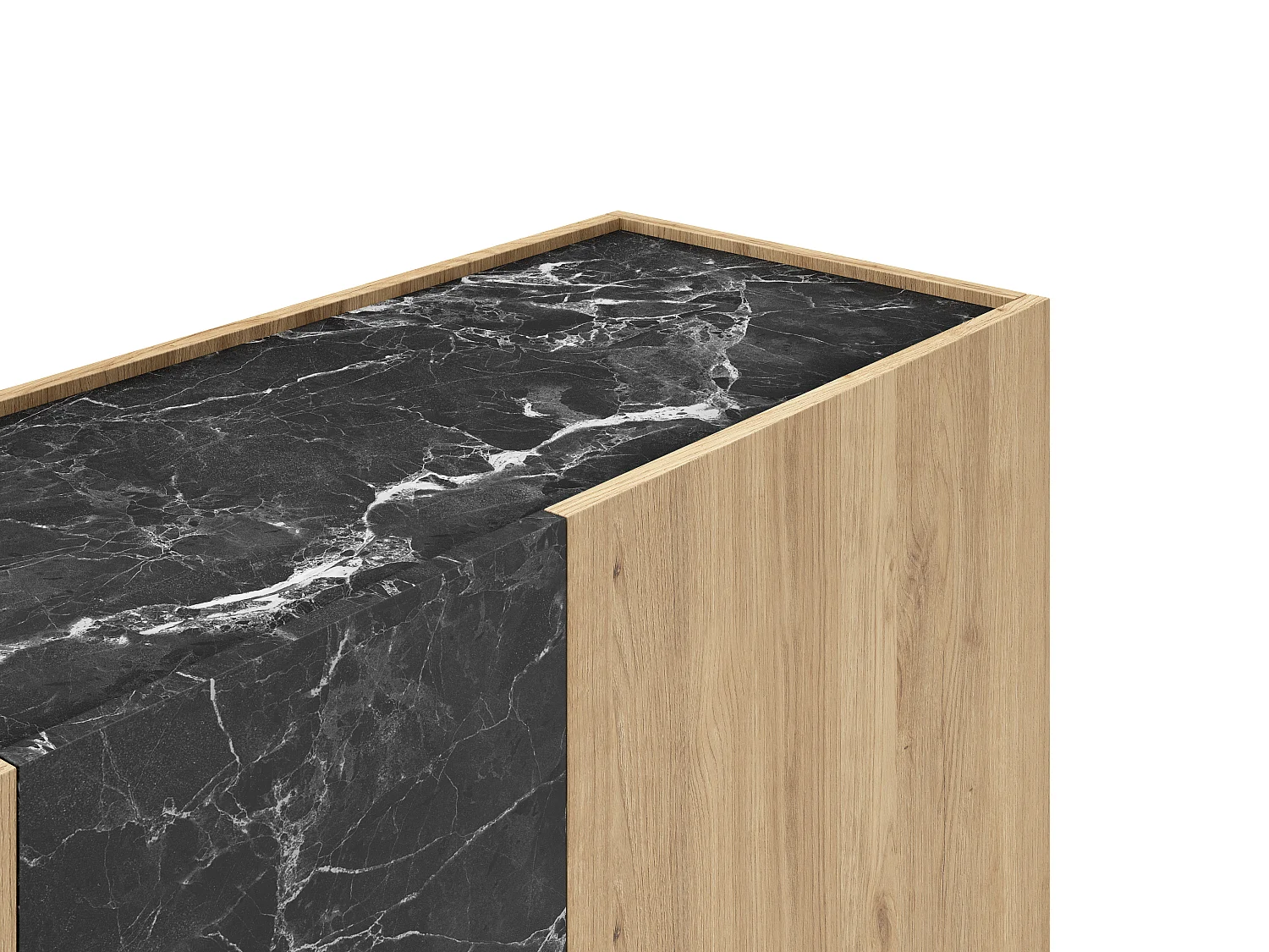 Buffet 3 portes effet bois et marbre noir 140 cm - Dilan