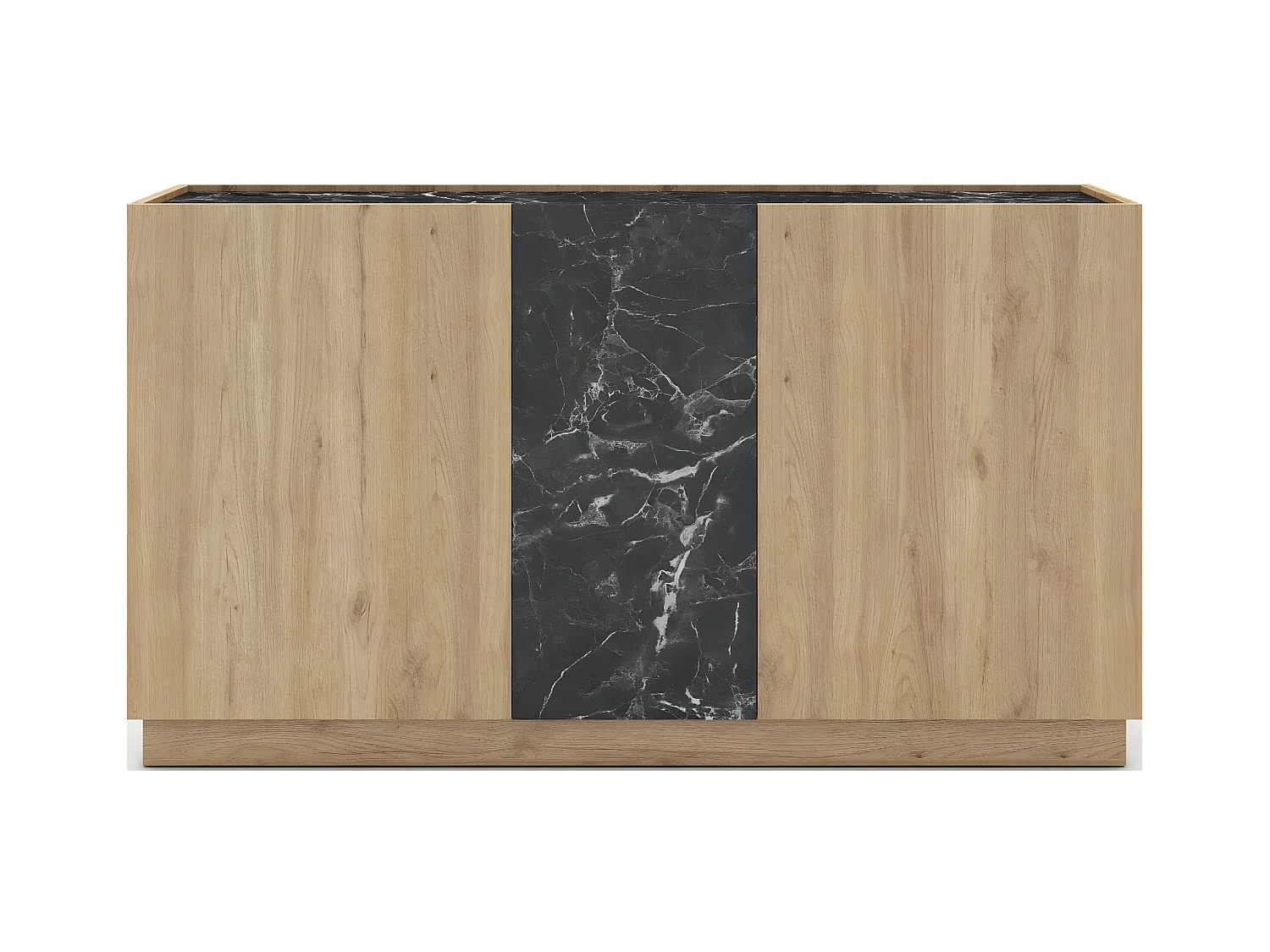 Buffet 3 portes effet bois et marbre noir 140 cm - Dilan