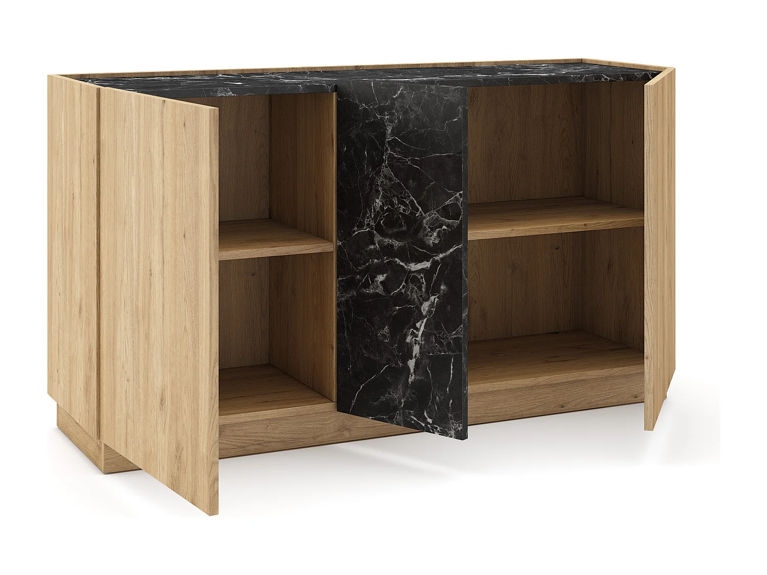 Buffet 3 portes effet bois et marbre noir 140 cm - Dilan