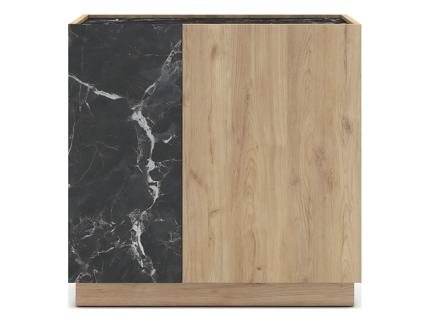 Buffet 2 portes effet bois et marbre noir 80 cm - Dilan
