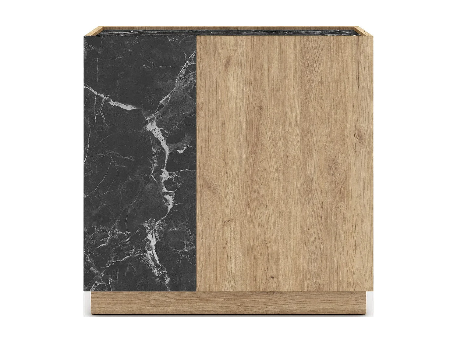 Buffet 2 portes effet bois et marbre noir 80 cm - Dilan