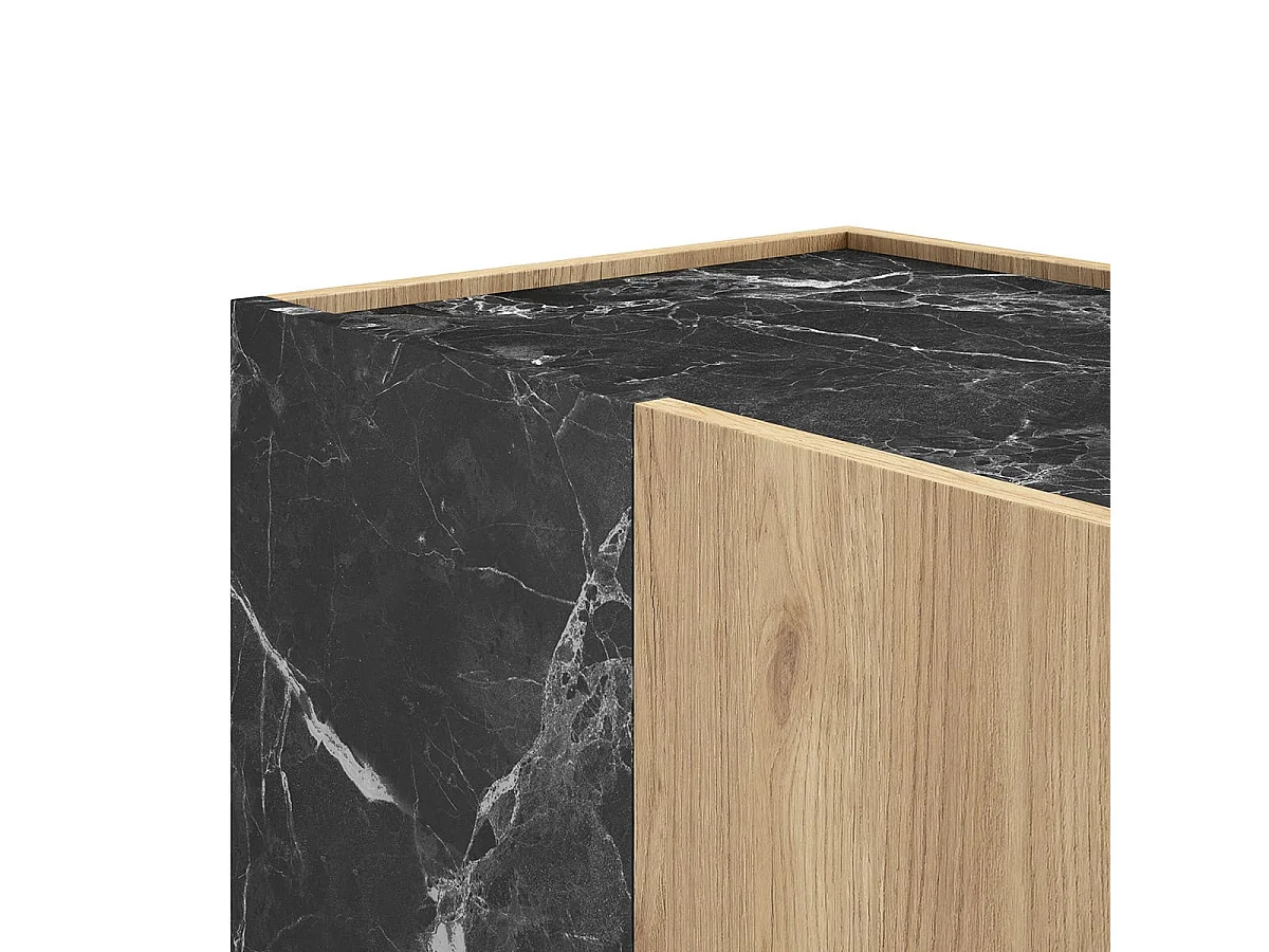 Buffet 2 portes effet bois et marbre noir 80 cm - Dilan