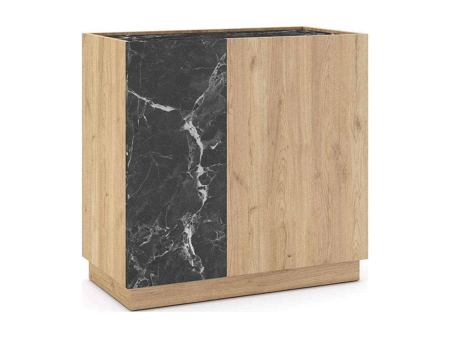 Buffet 2 portes effet bois et marbre noir 80 cm - Dilan