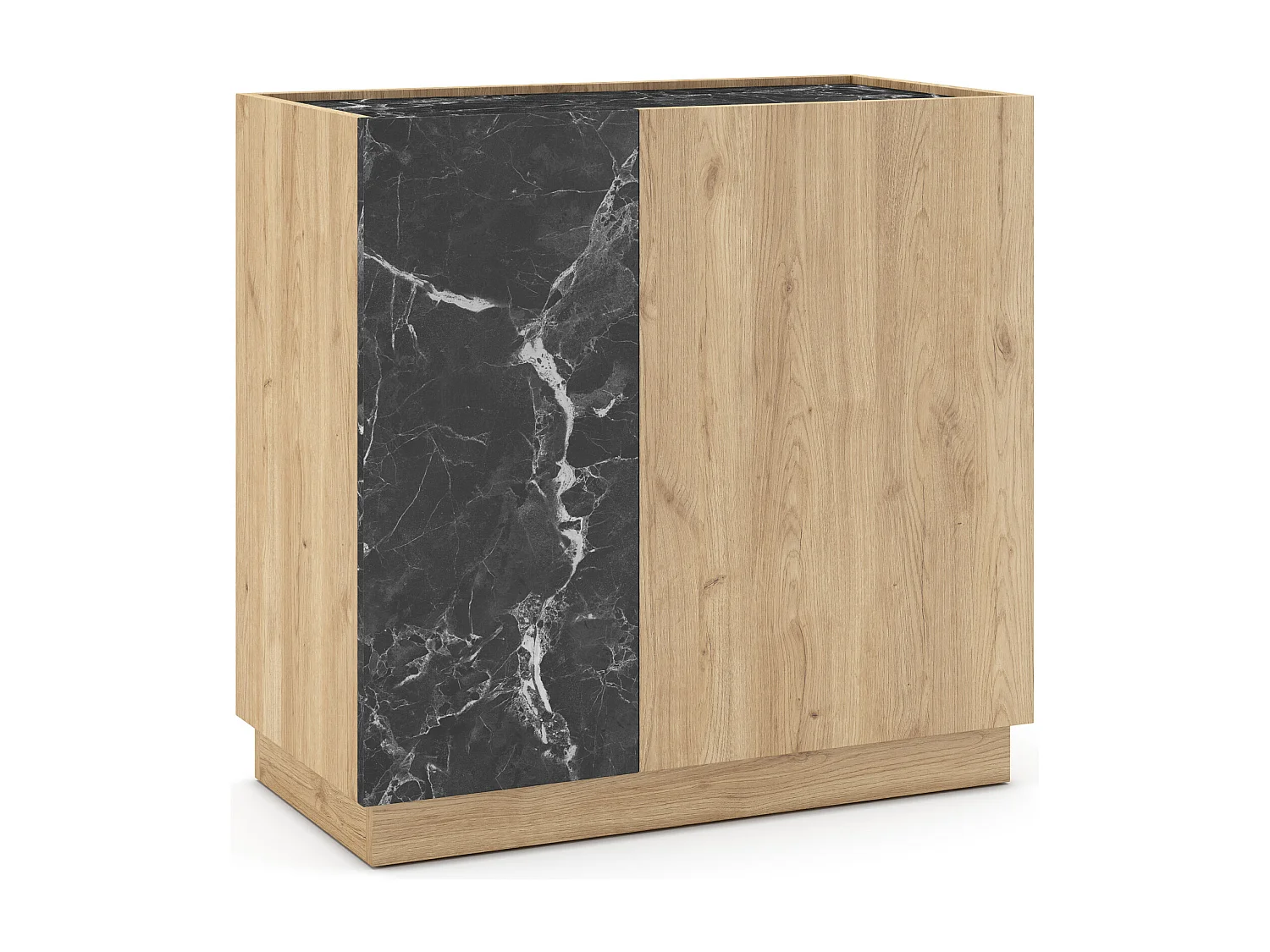 Buffet 2 portes effet bois et marbre noir 80 cm - Dilan