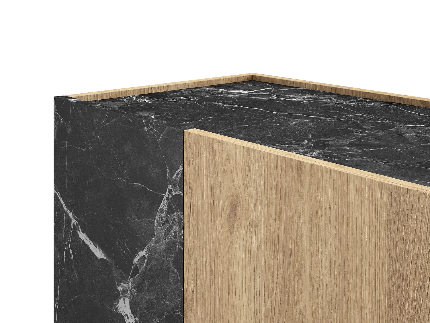 Buffet 2 portes effet bois et marbre noir 80 cm - Dilan