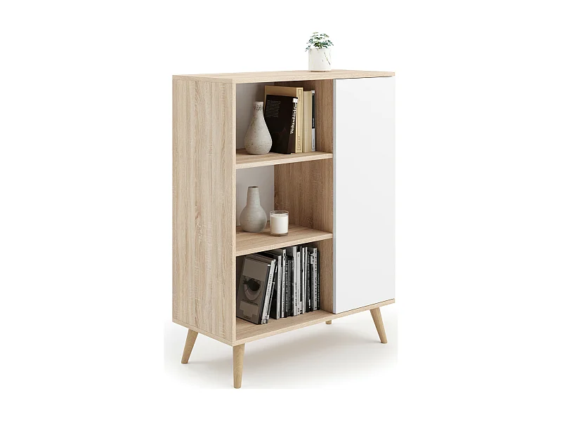 Bibliothèque scandinave FAMMY - Chêne claire - Blanc