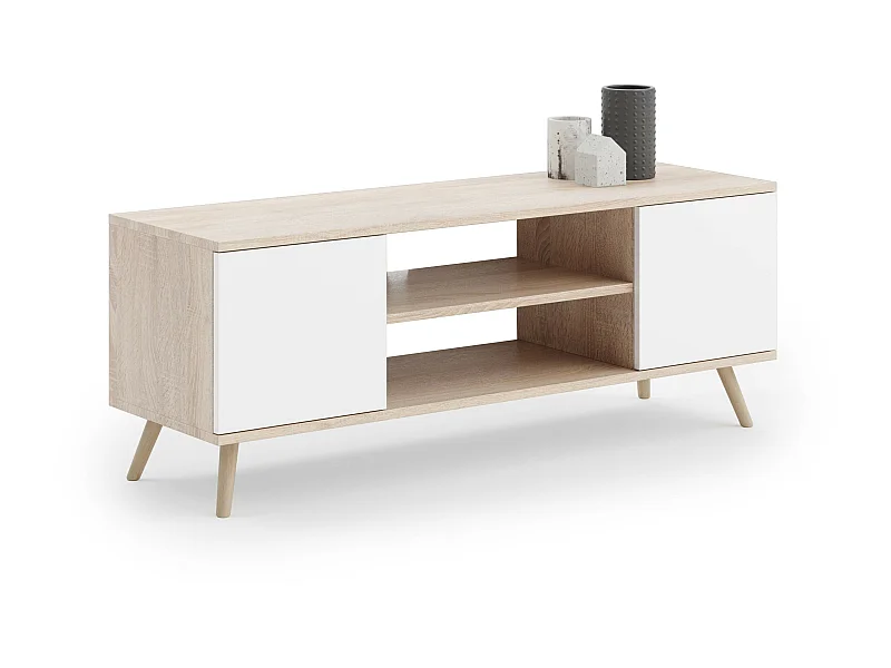 Meuble TV style scandinave FLINT TV - Chêne claire - Blanc