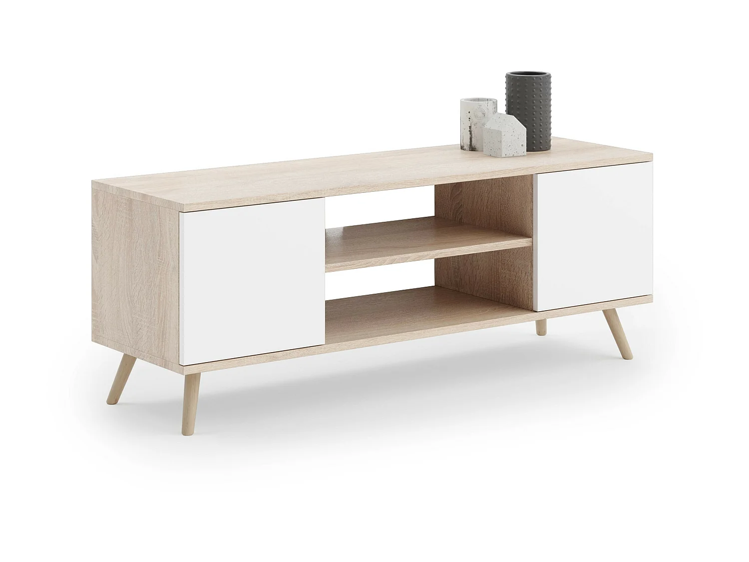 Meuble TV style scandinave FLINT TV - Chêne claire - Blanc