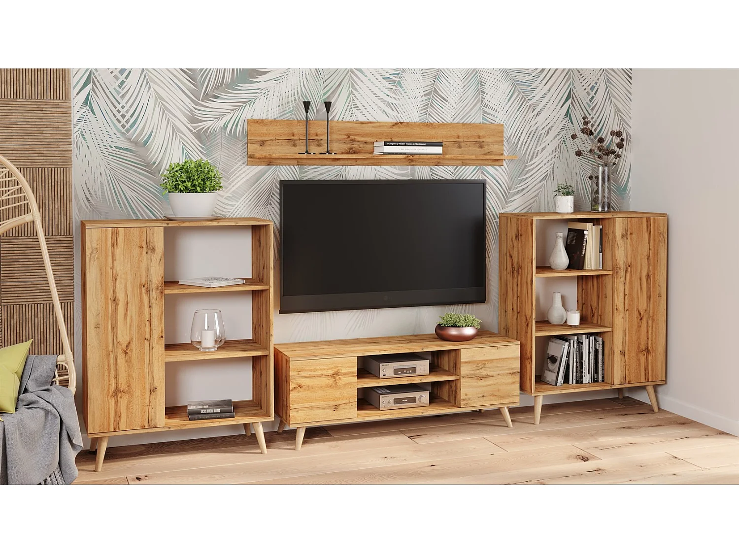 Meuble TV style scandinave FLINT TV - Chêne foncé
