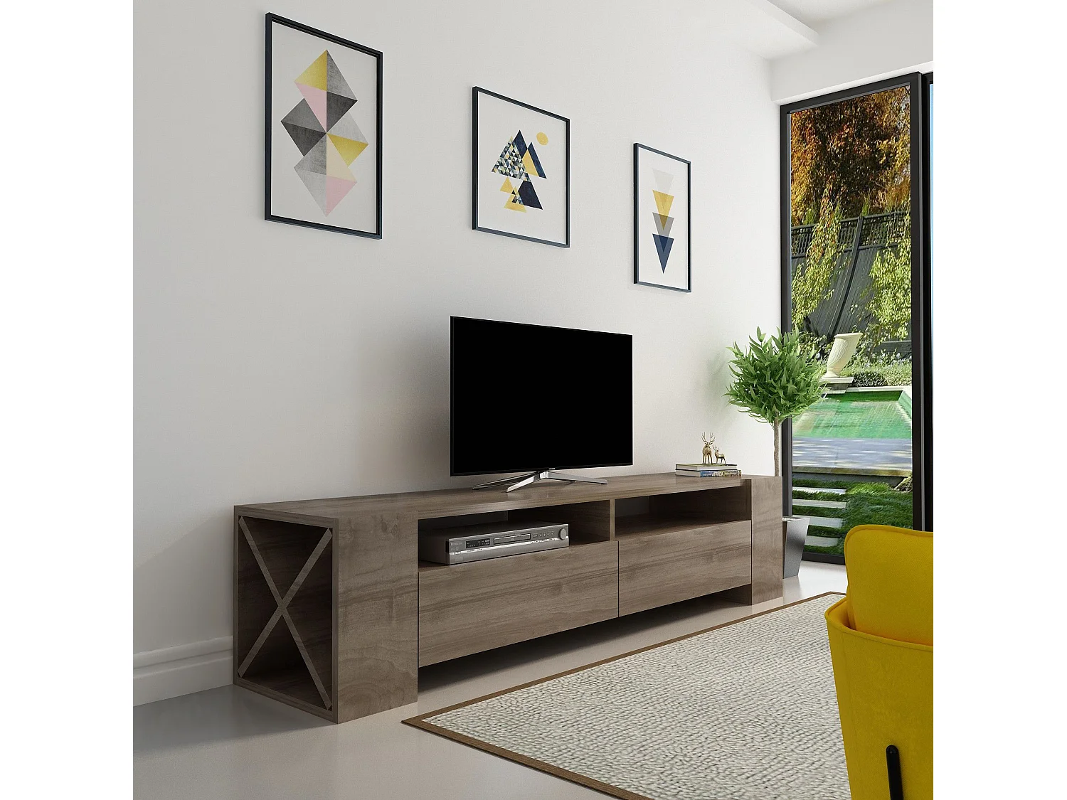 Meuble TV Pariro L155cm Bois foncé