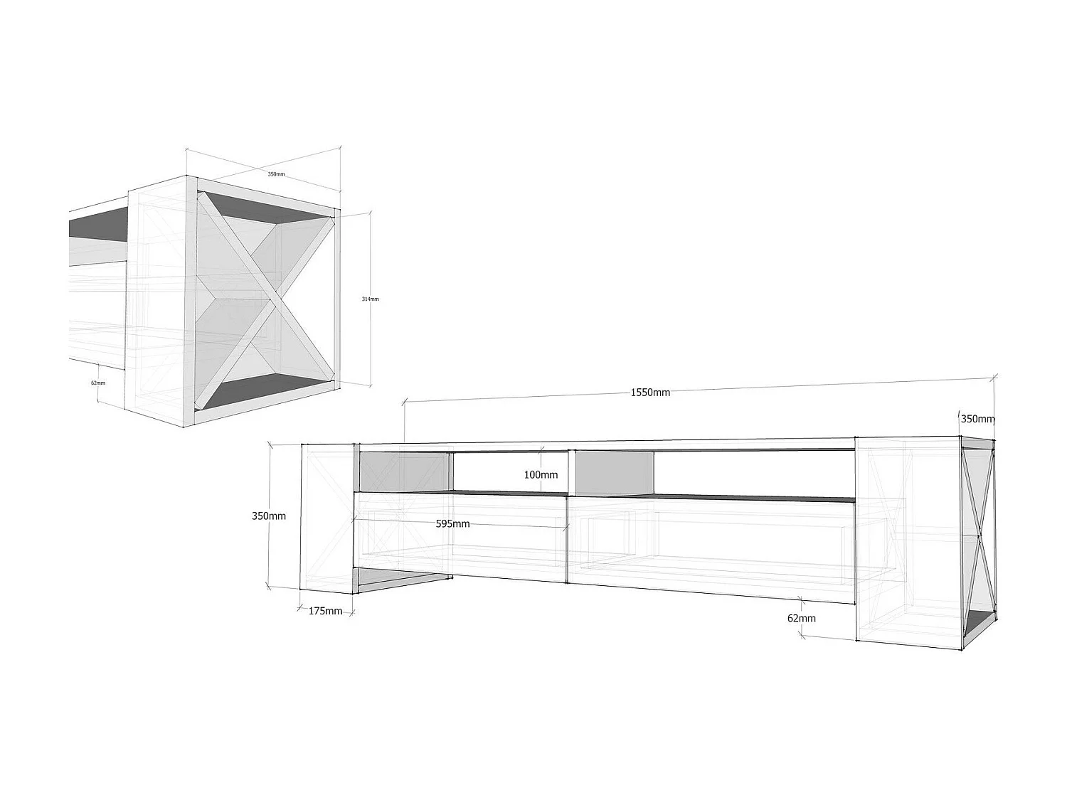 Meuble TV Pariro L155cm Bois foncé