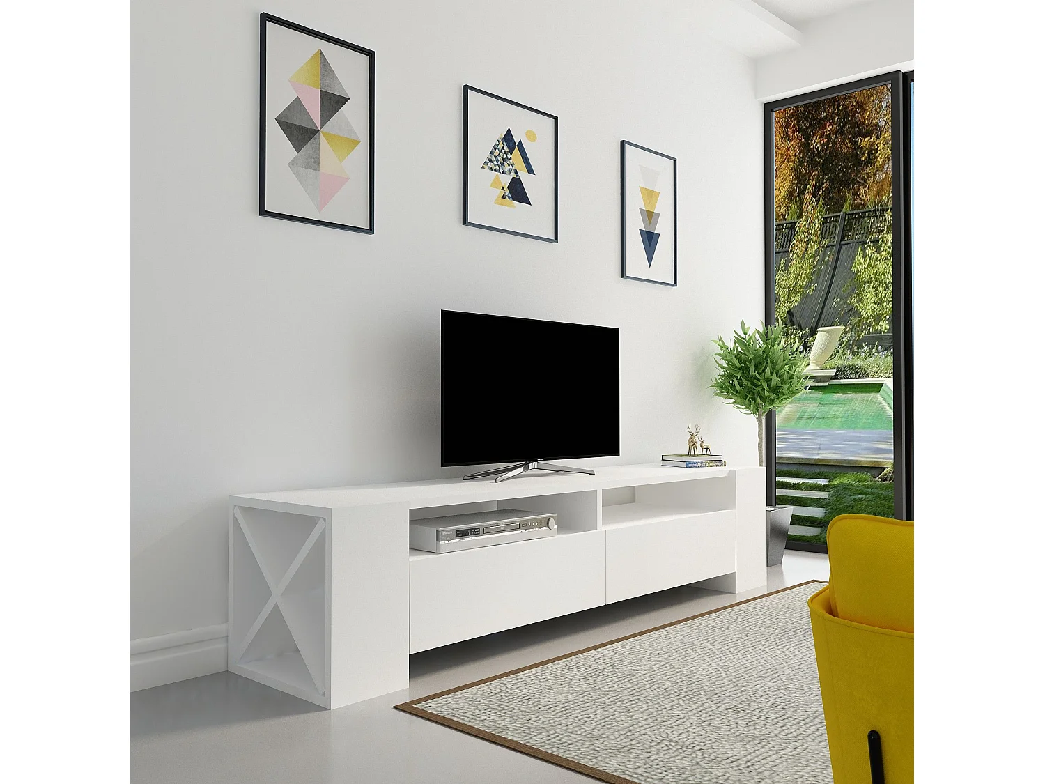 Meuble TV Pariro L155cm Blanc