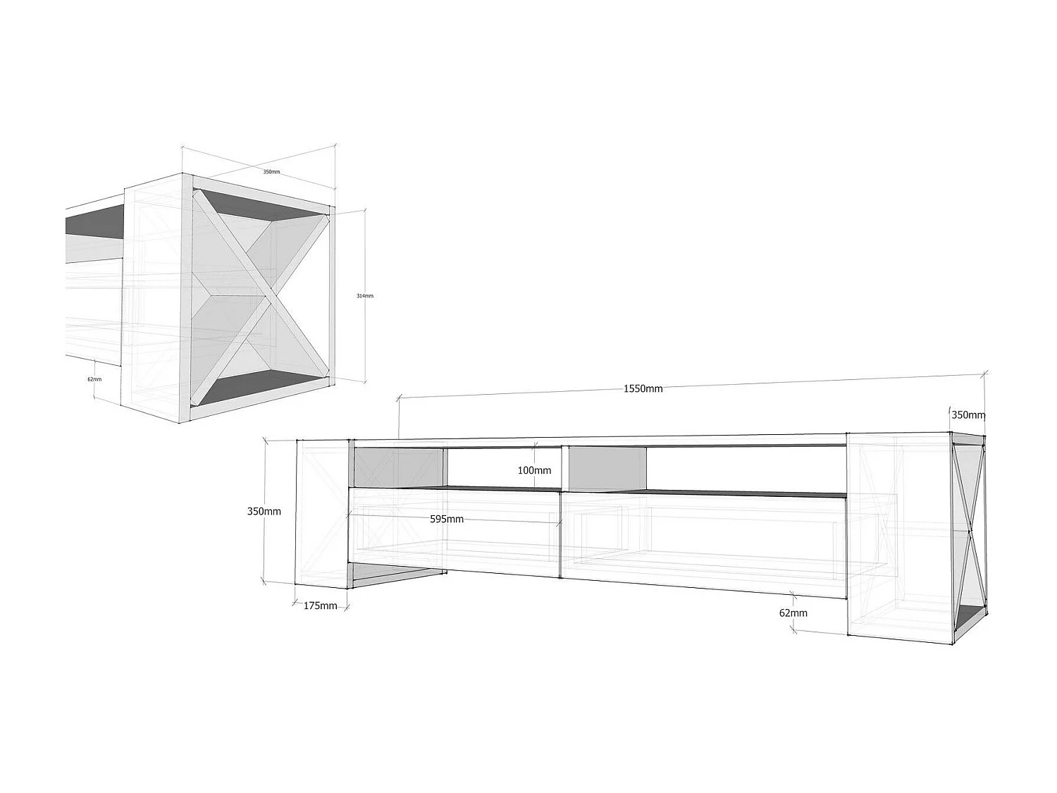 Meuble TV Pariro L155cm Blanc