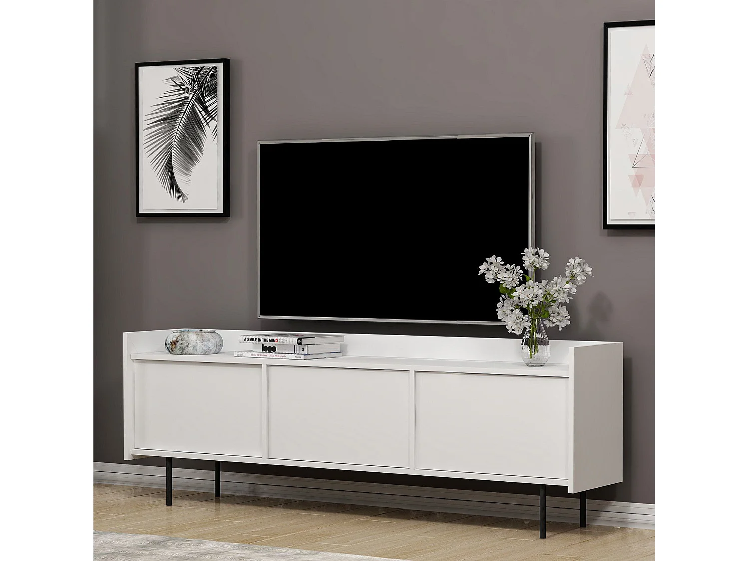 TV-Ständer – 183,6 x 63 x 37 cm – Weiß – Melaminbeschichtete Spanplatte