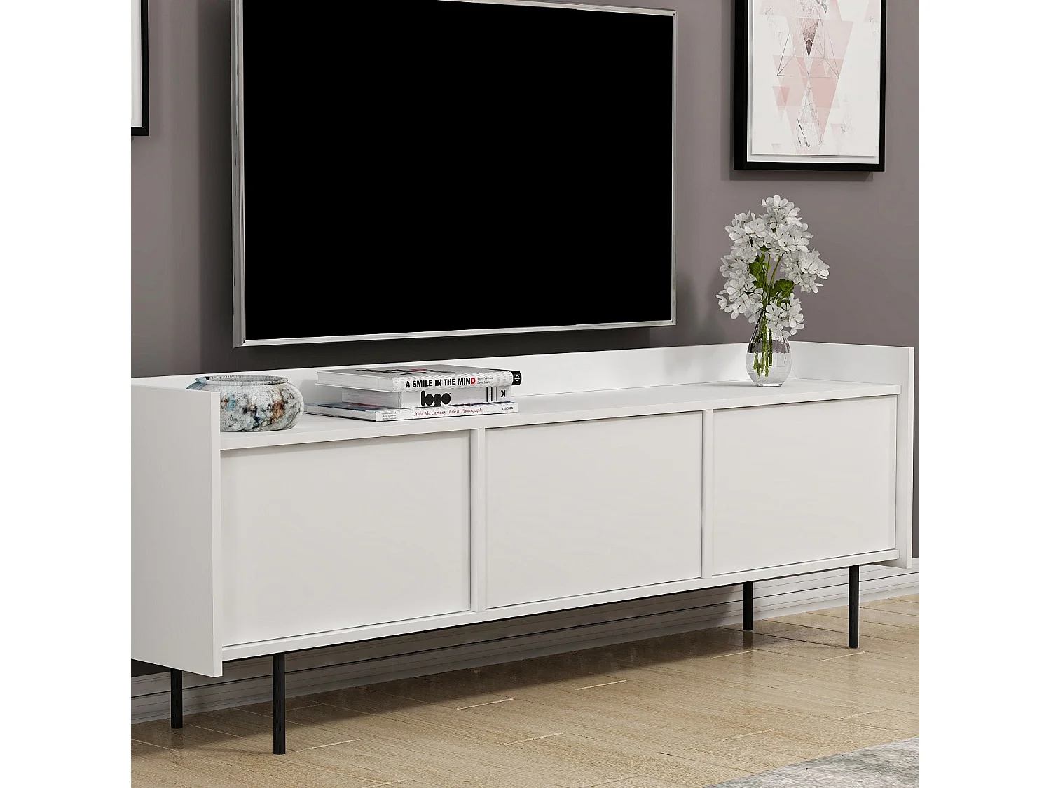 TV-Ständer – 183,6 x 63 x 37 cm – Weiß – Melaminbeschichtete Spanplatte