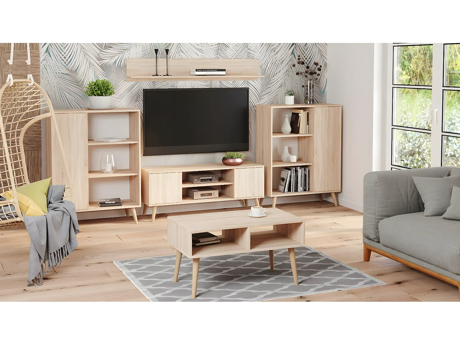 Meuble TV style scandinave FLINT TV - Chêne claire