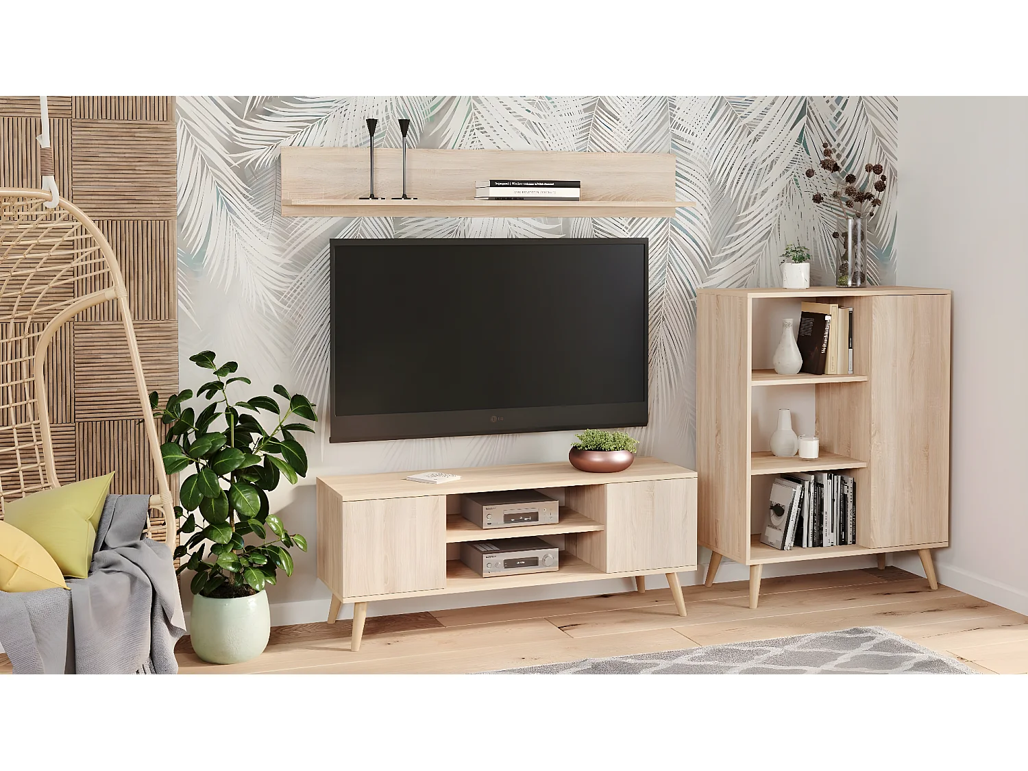Meuble TV style scandinave FLINT TV - Chêne claire