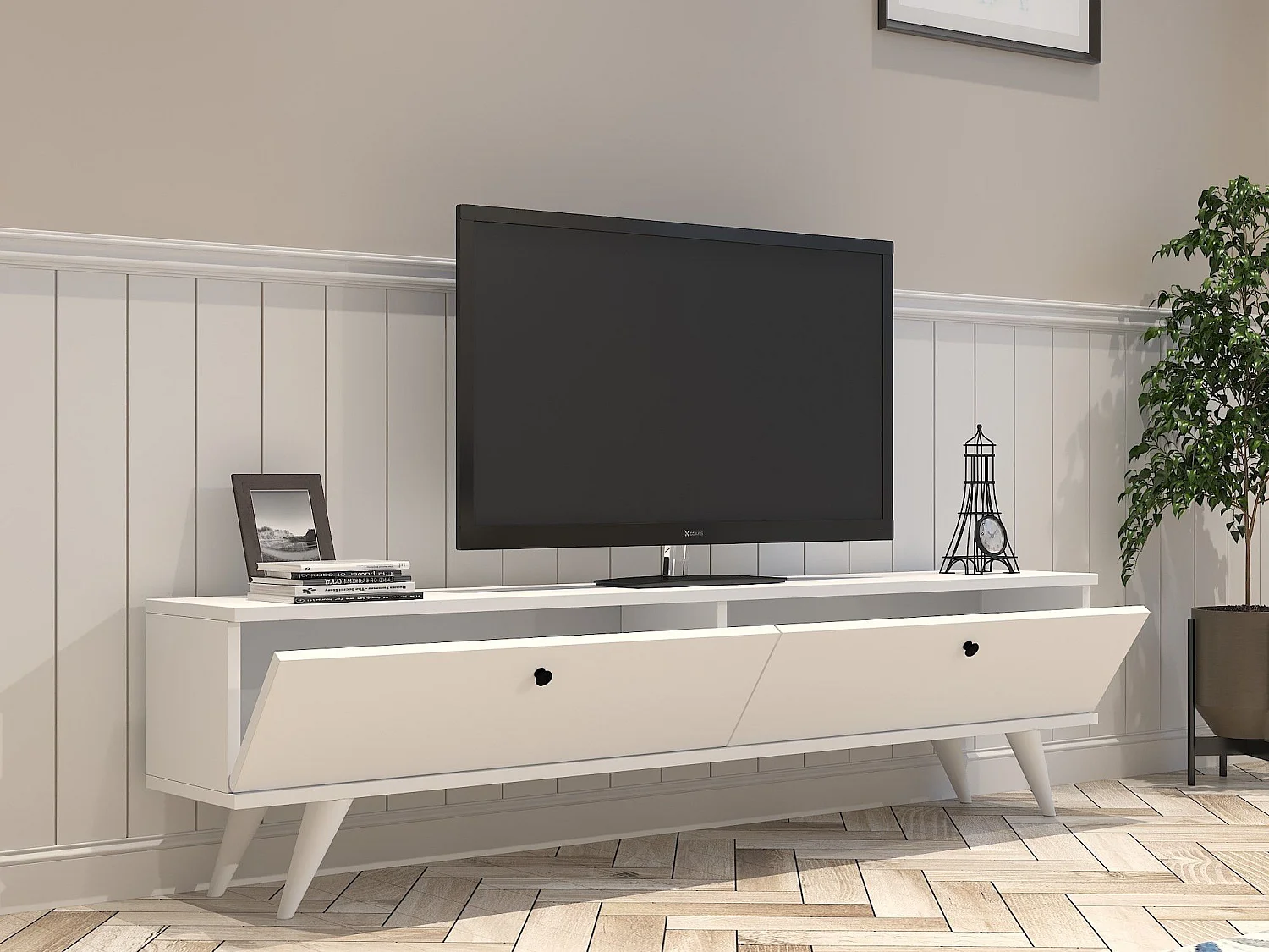 Mueble de TV – 160 cm x 40 cm x 25 cm – Blanco – Tablero de partículas recubierto de melamina