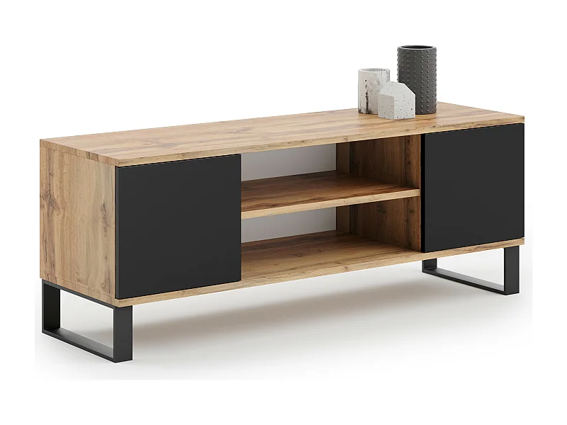 Meuble TV style industriel FLINT TV - Chêne foncé - Noir
