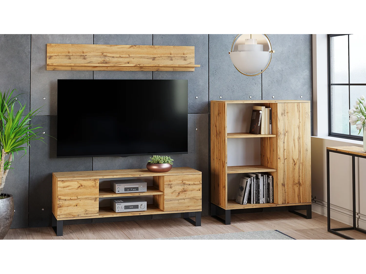 Meuble TV style industriel FLINT TV - Chêne foncé