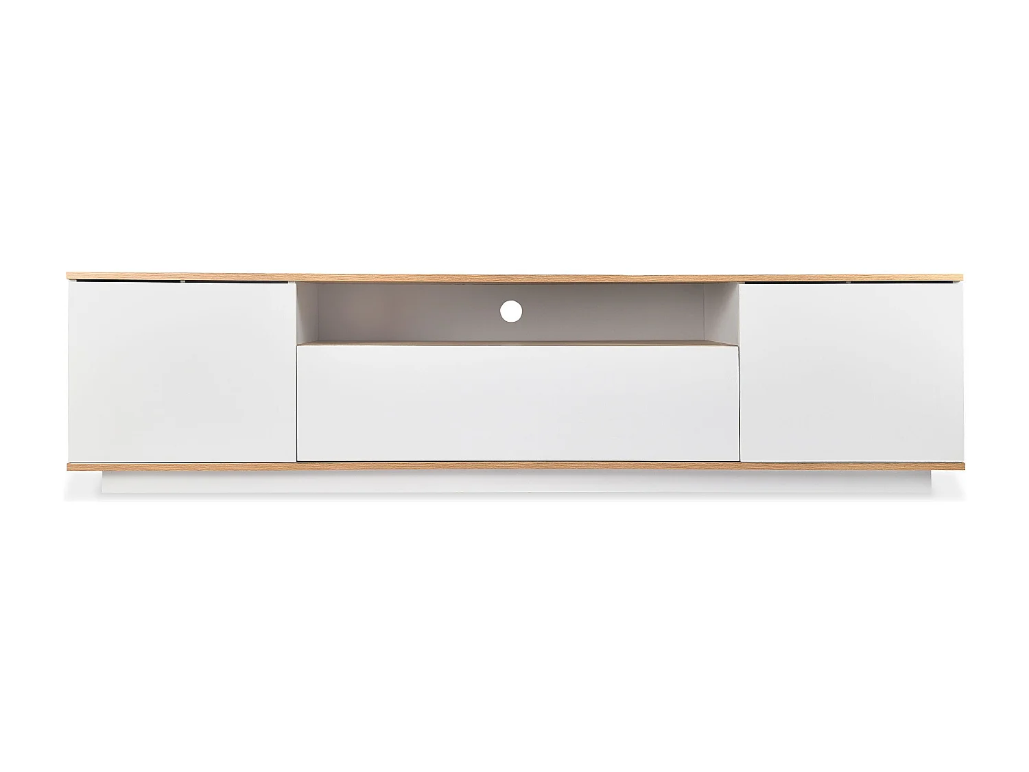 Meuble TV au design linéaire Iliade L180cm Bois clair et Blanc