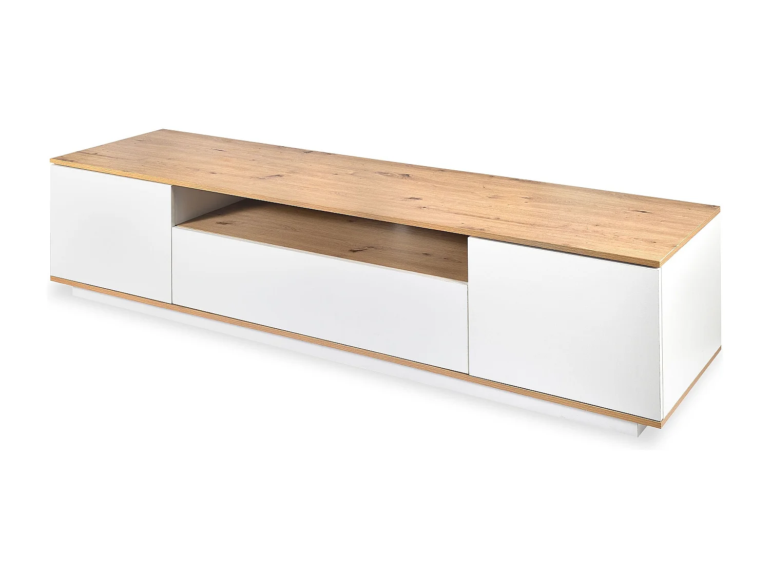 Meuble TV au design linéaire Iliade L180cm Bois clair et Blanc