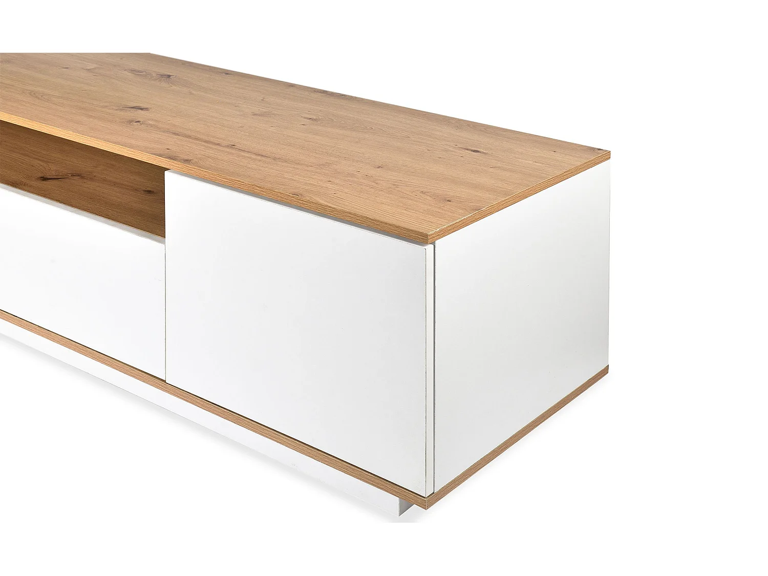 Meuble TV au design linéaire Iliade L180cm Bois clair et Blanc