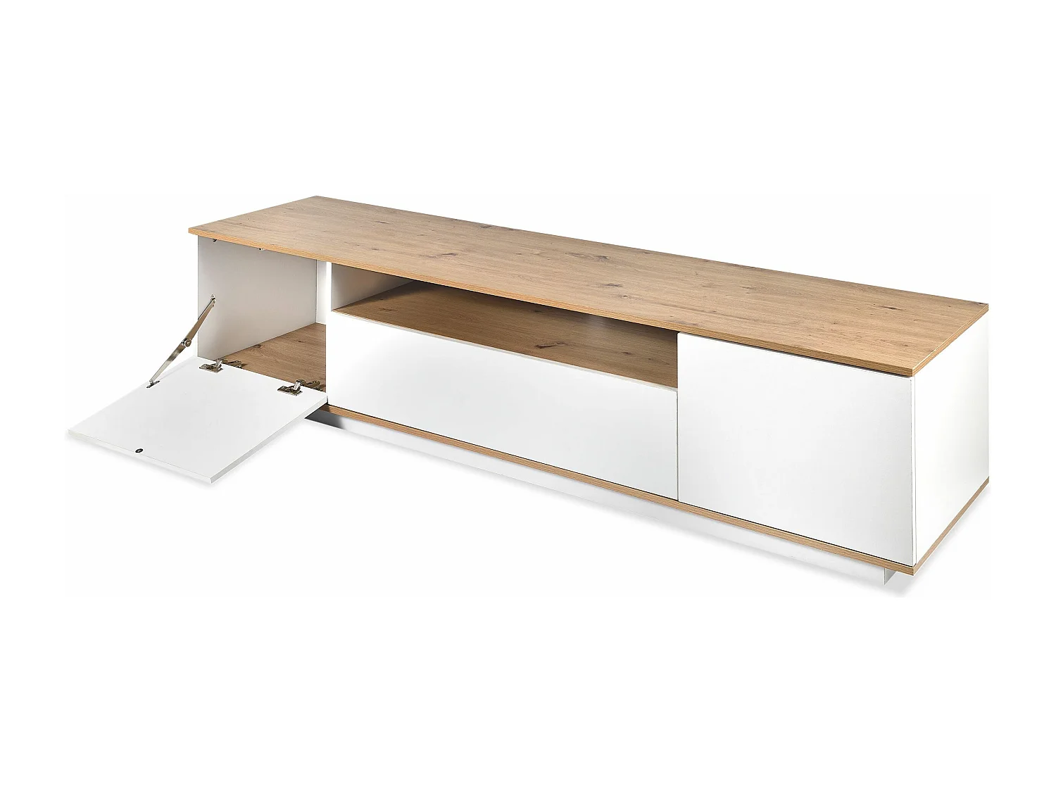 Meuble TV au design linéaire Iliade L180cm Bois clair et Blanc